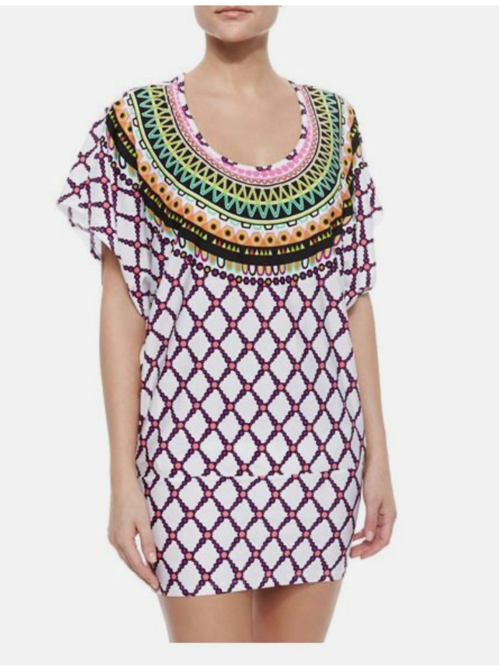 Trina Turk KON TIKI Swim Bathing Suit Beach Dress Cover Up Tunic White M